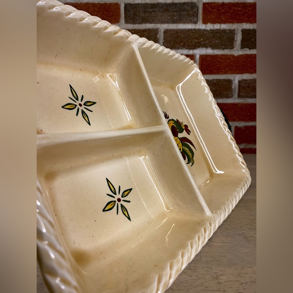 Metlox Vintage Poppytrail Red Rooster 3-Section Divided Ceramic Serving Dish USA - Picture 8 of 8